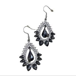 Marquis Shaped Rhinestone Crystal Statement Earrings Fish Hook Style Clear Gray